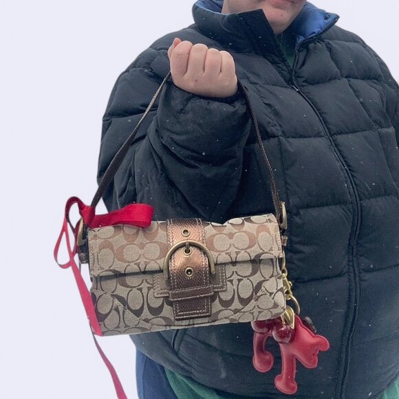 🤎 2005 Vintage Y2K Coach Signature Sufflette Soho Snakeskin Copper Buckle Bag - Picture 6 of 7